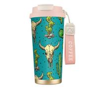 FGPkjh Tasse de voyage en acier inoxydable avec imprimé cactus et crâne de taureau pour bureau, extérieur, camping, café, boisson