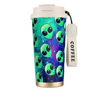 FGPkjh Tasse de voyage en acier inoxydable avec imprimé extraterrestres verts pour le bureau, l'extérieur, le camping, le café, les boissons