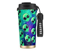 FGPkjh Tasse de voyage en acier inoxydable avec imprimé extraterrestres verts pour le bureau, l'extérieur, le camping, le café, les boissons