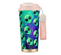 FGPkjh Tasse de voyage en acier inoxydable avec imprimé extraterrestres verts pour le bureau, l'extérieur, le camping, le café, les boissons
