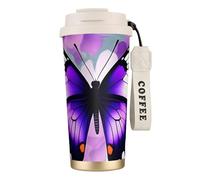 FGPkjh Tasse de voyage en acier inoxydable avec imprimé papillon violet pour bureau, camping, café, boisson