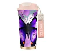 FGPkjh Tasse de voyage en acier inoxydable avec imprimé papillon violet pour bureau, camping, café, boisson