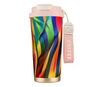 FGPkjh Tasse de voyage en acier inoxydable avec motif rayures arc-en-ciel pour le bureau, le camping, le café, les boissons