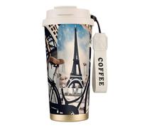 FGPkjh Tasse de voyage romantique en acier inoxydable avec imprimé Tour Eiffel Paris pour bureau, extérieur, camping, café, boisson