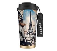 FGPkjh Tasse de voyage romantique en acier inoxydable avec imprimé Tour Eiffel Paris pour bureau, extérieur, camping, café, boisson