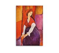 Fgrid Amedeo Modigliani (Jeanne Hebuterne dans un châle rouge) - Impression sur toile - Décoration murale - 60 x 90 cm