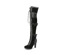 FGRID Bottes à Talons Hauts au-Dessus du Genou pour Femmes, Bottes Gothiques à Lacets avec nœud Papillon, Bottes Chevalier Renaissance à Fermeture éclair fête en Club d'hiver,Noir,43