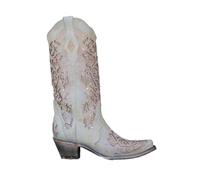 FGRID Bottes de Cow-Girl occidentales à Mollet Large pour Femmes, Bottes mi-Mollet à Bout Pointu avec Strass Vintage, Bottes d'hiver à Bout Pointu en Cuir à Enfiler,Rose,35