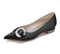 FGRID Chaussures de Mariage à Talons épais pour Femmes, Chaussures Plates de Ballet en Strass à Bout Pointu, Chaussures Dolly de Ballerine Sexy à Bout fermé,Noir,39
