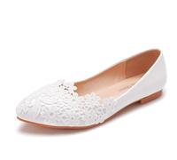 FGRID Chaussures Plates de Ballet pour Femmes, Chaussures de mariée Ballerine découpées en Dentelle Blanche à Bout Pointu, Chaussures Dolly Mariage à Bout fermé Grande Taille,Blanc,41