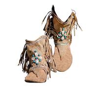 FGRID Tongs à Pampilles pour Femmes, Sandales Plates à Bout clipsé en Daim, Sandales de Plage à Franges Montantes d'été,Beige,37