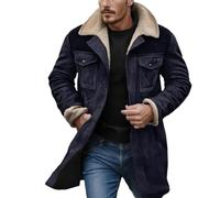 FGRID Veste Vintage en Faux Daim pour Homme, Manteaux de Cow-Boy Western à col en Peluche, Manteaux de Moto Longs et épais à Poches Multiples,Marine,4XL