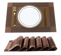 FGSAEOR Lot de 6 Sets de Table en PVC tissé, résistants à la Chaleur, aux Taches, antidérapants, lavables, faciles à Nettoyer (Marron)