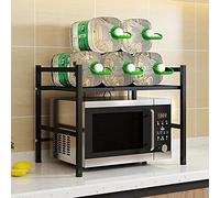 FGSHDBCU Support de Rangement réglable pour Micro-Ondes, Grille-Pain Extensible (16,3 à 23,6 Pouces), étagère de Rangement pour épices pour Le Rangement de la Cuisine, 2 Niveaux, avec 3 Crochets/Noir