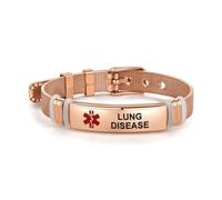 FGT Bracelet d'identification médicale en or rose pour femme et adulte, bijou médical d'urgence, cœur gravé en acier inoxydable, bracelet réglable, taille unique, Acier inoxydable, Pas de gemme