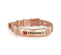 FGT Bracelet d'identification médicale en or rose pour femme et adulte, bijou médical d'urgence, cœur gravé en acier inoxydable, bracelet réglable, taille unique, Acier inoxydable, Pas de gemme