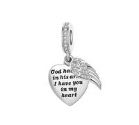 FGT Breloque en forme d'aile d'ange en forme de cœur pour bracelets à breloques Pandora, Noël, anniversaire, cadeau pour femme, fille, sœur, nièce, petite-fille, taille unique, Métal, Pas de gemme