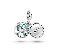 FGT Breloque en forme d'arbre généalogique avec zircon cubique vert compatible avec les bracelets à breloques Pandora Arbre de vie Cœur pour femmes et filles, Zircone cubique, Zircone cubique