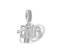 FGT Breloque en forme de cœur avec boîte cadeau étincelante pour bracelets Pandora - Cadeau d'anniversaire pour femme - 13, 16, 18, 21, 30, 4, 50, 60 ans - Oxyde de zirconium, taille unique, Cuivre