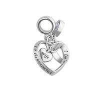 FGT Breloque en forme de cœur avec inscription « Family I Love You » compatible avec les bracelets Pandora To the Moon and Back - Oxyde de zirconium rose, taille unique, Cuivre Zircone cubique, Pas de