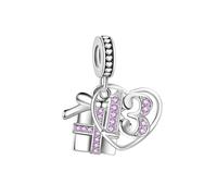 FGT Breloque en forme de cœur avec pierres de naissance étincelantes pour bracelets Pandora Moments en oxyde de zirconium, taille unique, Cuivre Zircone cubique, Pas de gemme