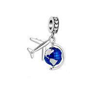 FGT Breloque en forme de globe d'avion pour bracelets et colliers,Compatible avec les bracelets Pandora,Cadeau de vacances pour fille, famille, mère, père, anniversaire, Zircone cubique, Pas de gemme