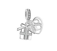 FGT Breloque étincelante en forme de cœur avec boîte cadeau pour bracelets Pandora pour femme, famille, amour, anniversaire de mariage, taille unique, Cuivre Zircone cubique, Zircone cubique