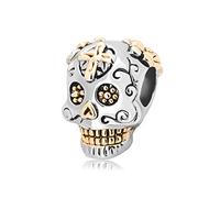 FGT Breloque tête de mort en sucre compatible avec bracelets Pandora Moments Dia de los Muertos Noël anniversaire, Cuivre, Pas de gemme