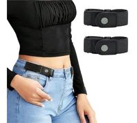 FGUJSUR 2pcs/set No Buckle Elastic Belt For Women Men Unisex Stretch For Pants Jeans Casual Free Adjustable Invisible(Black)