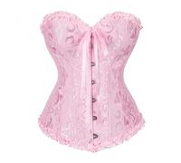 FGUJSUR Corset rose imprimé fleuri, corset bustier en brocart, lingerie vintage florale(Pink1,4XL)