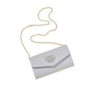 FGUJSUR Pochette de soirée : argentée incrustée diamants assortie à une robe et chaîne en métal