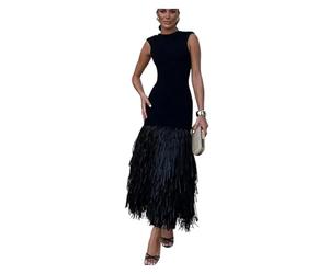 FGUJSUR Robe élégante et Chic à Franges, Dos Nu, col Rond, sans Manches, Tenue de soirée, d'été, for Femme pour SoiréE, Bal, Cocktail, Club(S)