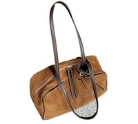 FGUJSUR Sac fourre-tout en cuir de vache véritable for femme, sac à main daim et, grande capacité(Brown,36x14x25cm)