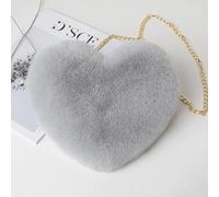 FGUJSUR Sacs à main en forme de cœur for femmes, jolis sacs bandoulière fausse fourrure, portefeuille, chaîne peluche, sac for dames(Light gray)