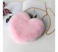 FGUJSUR Sacs à main en forme de cœur for femmes, jolis sacs bandoulière fausse fourrure, portefeuille, chaîne peluche, sac for dames(Light Pink)