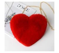 FGUJSUR Sacs à main en forme de cœur for femmes, jolis sacs bandoulière fausse fourrure, portefeuille, chaîne peluche, sac for dames(Red)