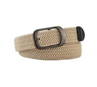FGUJSUR Unisex Eyeless Needle Metal Rectangle Buckle Woven Women's Belts Elastic Canvas Waistband Casual Pants Jeans Belt for Men(Beige yellow)
