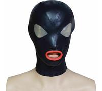 FGUOPLC Latex Tête Couverture Bouche Exposé BDSM Cosplay Party Caoutchouc Complet Tête Masque Faite Main pour Unisexe Club(Size:M-65CM)