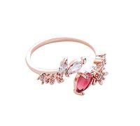 FGUUTYM Bagues Bon Marché en Argent Magnifique Bague avec Pierre Réglable pour Femmes - Cluster de Pierres Rouges en Forme de Fleur - Bague Empilable en Forme de Fleur - Bague Ouverte Rose - Larges