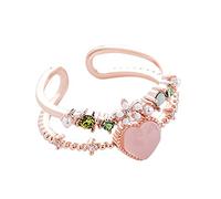 FGUUTYM Bagues pas cher Argent Magnifique Bague Pierre Réglable pour Femmes Fleur Pierre Rouge Cluster Fleur Empilable Bague Ouverte Rose Anneaux Larges Anneaux Argent (F, Taille Unique)