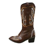 FGUUTYM Bottes de cowboy avec bout pointu - Bottes longues pour femme - Bottes western - Bottes de cowboy rétro - Fermeture éclair - Talon bloc - Hiver - Automne - Bottes de transition, marron, 43 EU