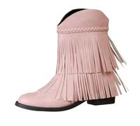 FGUUTYM Bottes de cowboy avec glands pour femme - En daim - Hauteur genou - Talon bloc - Bottes de cowboy - Bottes à enfiler - Bottes mi-hautes - Bottes de transition, rouge1, 36 EU