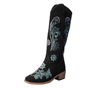 FGUUTYM Bottes de cowboy pour femme - Bottes de western élégantes - Bottes de renaissance à enfiler - Bottes en cuir - Bottines western - Bottines d'été pour femme - Bottes de transition, Noir2, 42 EU