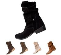 FGUUTYM Bottes de cowboy pour femme en daim avec boucle - Bottes mi-hautes élégantes - Bottes western classiques - Pour l'automne et l'hiver - Bottes mi-hautes - Couleur unie - Légères, Z2 beige., 43