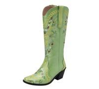 FGUUTYM Bottes de cowboy rétro mi-hautes avec fermeture éclair - Bottes de cowboy pour femme - Bottes à talon bloc - Bottes de transition - Bottines vintage western, vert, 43
