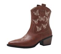 FGUUTYM Bottes de cowboy western pour femme - Vintage - En cuir - mi-mollet - Bottes courtes mi-hautes - Bottes mi-hautes - Bottes mi-hautes - Bottes mi-hautes - Bottes mi-hautes - Bottes mi-hautes