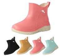 FGUUTYM Bottes en caoutchouc pour femme - Imperméables et antidérapantes - Confortables - En caoutchouc - Bottes de pêche courtes - Chaussures de jardin plates et antidérapantes, Rose, 36 EU