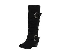 FGUUTYM Bottes montantes au genou pour femme - Avec fermeture éclair - Bottes d'équitation à enfiler - Bout pointu rétro - Bottes western - Talon bloc - Bottes de transition pour femme, Noir , 38 EU