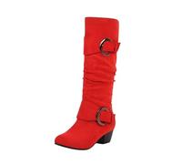 FGUUTYM Bottes montantes au genou pour femme - Avec fermeture éclair - Bottes d'équitation à enfiler - Bout pointu rétro - Bottes western - Talon bloc - Bottes de transition pour femme, rouge, 40 EU