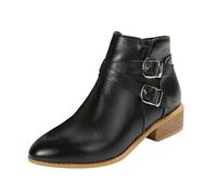 FGUUTYM Bottines courtes pour femme avec fermeture éclair et talon bloc, bottines basses en cuir synthétique imperméables pour femme, bottes d'été, bottes de transition, bottes à enfiler, Noir , 39 EU